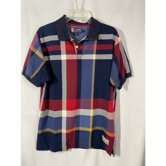 Chaps Ralph Lauren Vintage 1990s Plaid Polo Shirt Medium - Picture 7 of 8